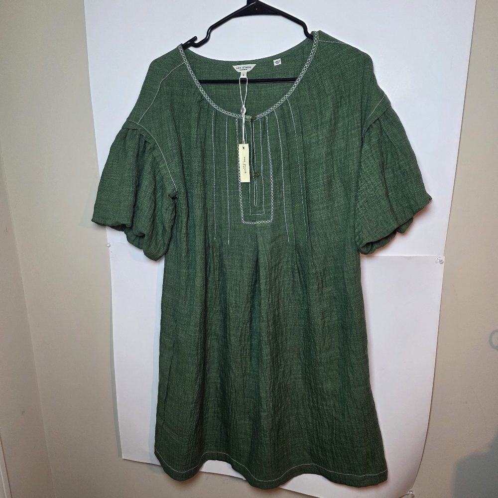 Max Studio Hunter Green Tunic Top With Ruched Sleeve Women Size S NWT